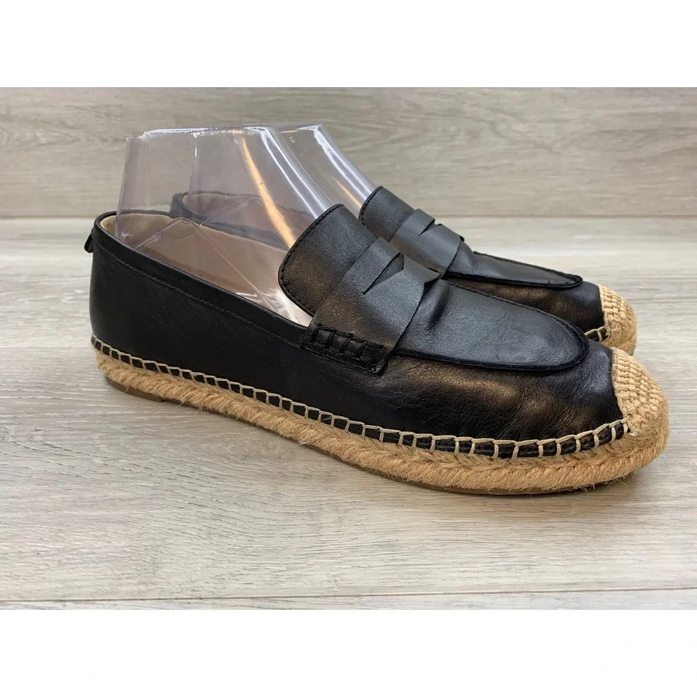 Sam Edelman Kai Women's Black Leather Espadrille Penny Loafers 8.5 Casual Shoes